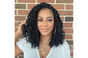 Samtress 14 Inch Boho Box Braids Crochet Hair 8 Packs Natural Black Goddess Box Braids with Curly Ends Pre Looped Bohemian Box Braids Messy Synthetic Braiding Hair for Women (#1B)