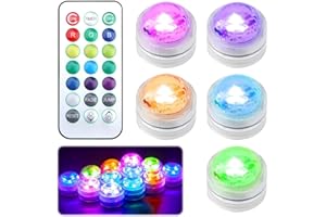 RAYKCE 5 Pack Mini Submersible LED Light with Remote, Colourful Battery Tea Lights ABS Material Shell Waterproof Pool Lights for Pool Party Decorations Christmas Wedding Party
