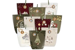 KOHMUI Adventskalender zum Befüllen, 24 Weihnachtskalender Tüten zum Selber Basteln, Geschenk Papiertüten zum Selbstbefüllen, Advents Kalender mit Zahlen Aufkleber