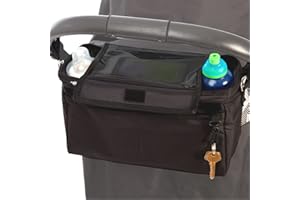 BTR XL Buggy Organiser Pram Storage Bag for Pushchairs with Mobile Phone Holder Plus 2 x Pram Hooks. Black