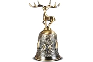 ZHYLUO Campana De Mano Ciervo Navidad,Campana de Mano con Mango,Campanillas de Metal,Campana de Servicio de Restaurante para La Escuela, Recepción Cena Servicio De Hotel Cena de Navidad,Bronce