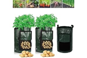 HARDINOX 3Pack Potato Grow Bags 10 Gallon Plant Growing Bags with Strap Handles for Fruit Vegetable Root Garden Bags with Access Flap Window,Garden Planter Growing Bag (Green)