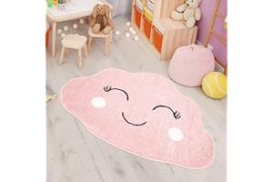 ‎CARPET CITY carpet city Kinderzimmer Teppiche Wolken Motiv Rosa 100x150 cm Glanzgarn Flachflor Babyzimmer