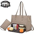 2 in 1 Tote Bag Lunch Bag Combo, 3 in 1 Lunch Tote Bag for Women, Laptop Tote with Insulated Lunch Compartment, Stylish Work Purse with Cooler Pocket (Khaki)