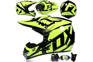 ARMAAN Casco Integral de Motocross para jóvenes, Hombres y Mujeres, para Descenso de montaña, Cascos de Motocross, certificación Dot, con Gafas, Guantes y Protector Facial,Color G-L(56~57cm)