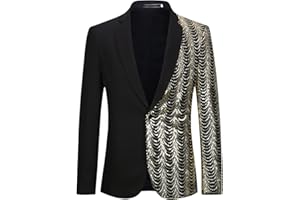 PYJTRL Uomo Verde Blu Oro Foglie Modello Paillettes Blazer