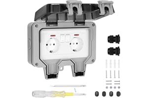 SHYOSUCCE 2-Fach Außensteckdose mit Kabelverbinder und Klappdeckel, IP66 Wasserdicht Wandsteckdose Staubdicht Outdoor Steckdose für Küche, Bad, Garage, Schwimmbad und Garten