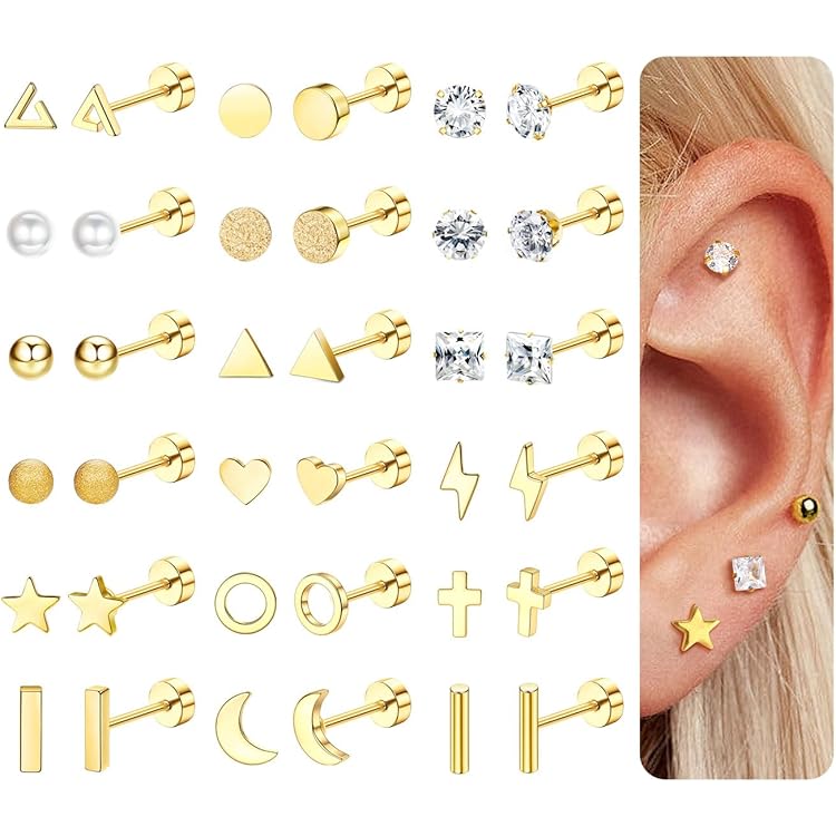 FIOROYAL 11 paar 14K gouden oorknopjes goud kleine hoepel oorbellen set hypoallergeen chirurgisch staal oorbellen platte achterkant kraakbeen sleeper oorbellen voor vrouwen