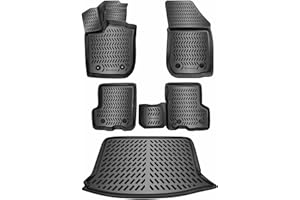 ELMASLINE Lot de tapis en caoutchouc 3D et bac de coffre pour Dacia Sandero 2 (II) 2012-2020 - Bord haut - Tapis de sol design