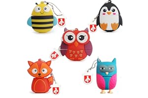 LEIZHAN 5 Pezzi 16GB USB Pen Drive Penna Usb Porta Chiavette Usb Chiave Usb Carino USB Animale Regali per i bambini Supporta PC Tablet portatile(5 * 16GB,Animale)