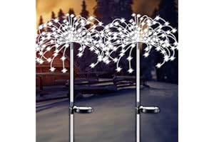 XVZ Lampade Solari per Esterni da Giardino, 2 Pezzi 120 LED Luce Solare per Fuochi d'artificio, Impermeabile Luci a LED Solari per Giardino, Cespugli, Prato, Recinzioni, Terrazze - Bianco Freddo