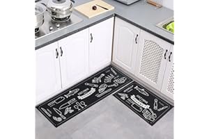 7VSTOHS Kitchen Rugs 2 Pieces, Absorbent and Stain-Resistant Kitchen Mats Non-Slip, Machine Washable Kitchen Runners Floor Mat Rugs for Kitchen For Entryway and Door Mat Set, 40x60 + 40x120 cm