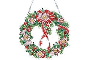 BIOSA DIY Diamond Painting Weihnachtskranz, Weihnachtskranz Diamo-nd Painting Türkranz Weihnachten Adventskranz als Tür Fenster Wandbehang Zuhause Fenster Dekor for Weihnachten