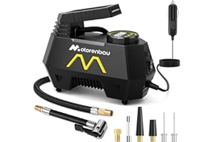 Motorenbau Gonfleur Pneus Voiture, Compresseur à Air Portatif 150 PSI, Gonfleur De Pneus 12 V CC avec Manomètre Numérique et Lampe LED pour Pneus de Voiture, Moto et Vélo.