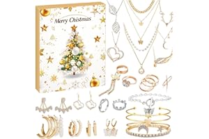 DZQAD Calendrier De L'Avent Bijoux Femmes 2024 Calendrier De Noël Filles - 24Surprises-Bracelet Collier Bague Boucles D'Oreilles | Calendrier Du Compte À Rebours De Noël Pour Femmes Filles Adolescentes