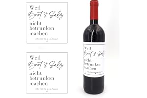 ‎MILABOO MilaBoo® 2er Set Weinaufkleber zur Einweihung I Weinetikett Aufkleber zum Einzug I Sektaufkleber Brot und Salz I personalisierte Flaschenetiketten (Brot & Salz - nicht betrunken)