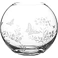 Diamante Round Sphere Vase with Butterfly Etching - Decorated Globe Fish Bowl Shape Ideal for Bouquets and Other Decorations - 20cm