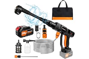 AUTOBABA Idropulitrice a Batteria Portatile, 45bar 652PSI Idropulitrice Elettrica, con Ugelli 6 in 1, 5m Tubo, 3000mAh Batterie e Caricabatteria per Lavaggio, Auto, Giardino, Terrazza, Prato e Annaffiare Fiori
