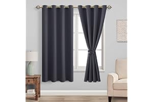 JIUZHEN Blickdicht Vorhänge Gardinen Ösenvorhang für Schlafzimmer Wohnzimmer,Dark Grau Verdunkelungsvorhang,2 Stück,137x132cm(HxB)