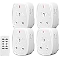 HBN 13A/3120W Remote Control Plug Sockets,Wireless Remote Control Sockets for Christmas Light,Wireless Remote Light Switch with 30m/100ft Operating Range,4 Pack Sockets and 1 Remote
