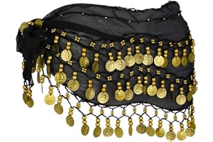 JRYGAC dam magdansbä , chiffong magdans höftduk, magdans myntduk, magdans kostym kvinnor med 128 mynt, magdans kjol lindad bä för Belly Dance, Zumba, yogaklass