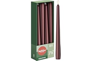 Bolsius Glatte Spitzkerzen - Bordeauxrot - Set 8 Stück im Karton - Brenndauer 7 Stunden - Unparfümierte - Natürliches Pflanzenwachts - Ohne Palmöl - 24,5 cm