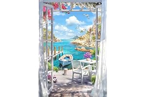 JanFebMar Peinture par Numéro Adulte Enfant, DIY Paint by Numbers Kit sans Cadre 40 x 50 cm, pour Décoration Intérieure,Bateau Fenêtre extérieure