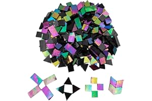 ANKTILY 200g Iridescent Glass Mosaic Tiles, 270 Pieces 4 Shapes Mixed Stained Glass Pieces Supplies for Mosais,Square/Triangle/Rectangle/Rhombus (Black)