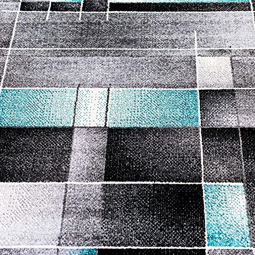 Teppich Moda Flachflor modernes Design Kariert Türkis Schwarz Grün Wohnzimmer, Größe in cm:140 x 200 cm;Farbe:Türkis - 5