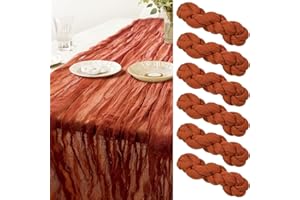 AlaTyche 6 Packs Terracotta Cheesecloth Table Runner, 90 x 300 cm Gauze Rustic Vintage Table Runners,Boho Sheer Table Runner for Wedding Bridal Baby Shower Birthday Holiday Party Christmas Decoration