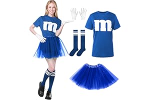 Alaiyaky M und M Kostüm Damen, M Aufdruck Tshirt Faschingskostüme Damen Lustig GruppenKostüm M T Shirt mit Tutu Handschuhe Streifensocken, Karneval Kostüm MM Outfits für Faschings