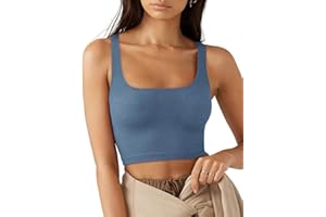 Rongseng Débardeur Femme Crop Top Sexy Crop Tank Tops sans Manches à Col Carré Côtelé Sports Camisole Cropped Côtelé Été Basiques Yoga Fitness Haut