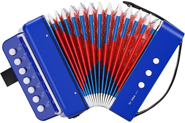 Accordéon pour Enfants, Bouton Accordéon 10 Touches, Accordeon Enfant avec Sangle, Instrument de Musique, Accordéon pour Débutants, Accordéon Enfant de 3 Ans, Bleu
