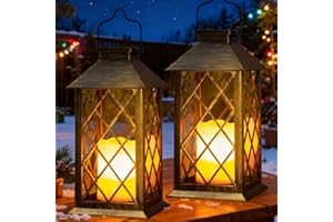 Yowin Lanterne Solaire Exterieur 2 Pièces Grande Lampe Solaire Jardin avec Bougie, Verre Trempé, Lampe de Table Étanche Suspension Lampe, Solaire Exterieur a Poser pour Balcon Jardin Terrasse Deco