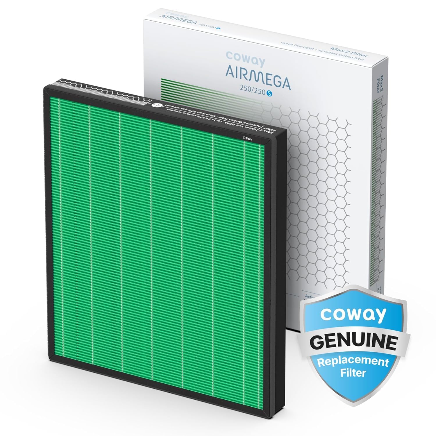 Filter for Coway Air Purifier, Longest Filter Life 8500 Hrs, Green True HEPA Filter, Traps 99.99% Virus & PM 0.1 Particles (Max 2 Filter Set (AirMega 250))