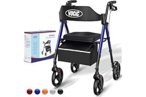 VOCIC deambulateur 4 roues pliable leger,Rollator en aluminium léger avec siège,Pour tous les terrains, Siège réglable en hauteur,Se range facilement dans le coffre,Bleu Saphir | Garantie de 5 ans