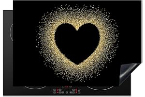 KitchenYeah© Protege Plaque Tapis Pour Induction 76x51 cm Deco Cuisine Protection Vitrocéramique Pour Cuisiniere Coeur - Or - Noir