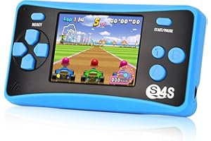 QINGSHE Portable Handheld Games for Kids Built in 142 Classic Video Games 2.5" LCD Screen Support TV Output Arcade Gaming Player System Birthday for Your Boys Girls 4-10(Blue)