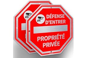 Ashoaza Panneau Propriété Privée Aluminium, 2 Plaque de Video Surveillance et Alarme, Panneaux de vidéosurveillance Défense d'Entrer Octogonal 20 x 20 CM