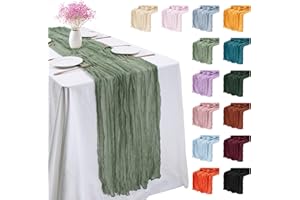 LEREATI Sage Green Cheesecloth Table Runner 90cm x 300cm Chiffon Gauze Fabric Sheer Cheese Cloth Table Runner for Dresser Birthday Wedding Dining Room Summer Boho Decoration