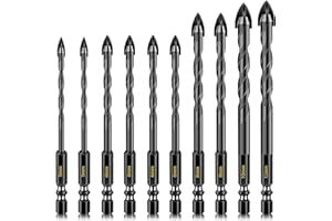DKIBBITH 10 Pcs Masonry Drill Bits, Concrete Drill Bit Set for Tile, Brick, Glass, Plastic and Wood, Tungsten Carbide Tip Work with Ceramic Tile, Wall Mirror, Paver on Concrete or Brick Wall. (5-12mm)