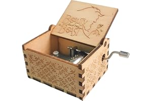 JJQHYC Caja de Música de Madera Manivela Mini Diseño Vintage Tema de la Bella y la Bestia Regalo de Cumpleaños