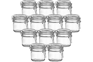 gouveo Juego de 12 tarros de almacenamiento de 200 ml con tapa abatible - tarro pequeño con cierre de alambre - tarros de almacenamiento con tapa para cerrar (BGR200)