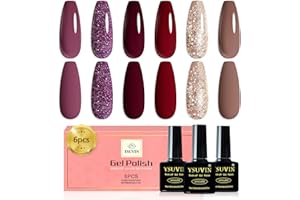 ‎YSUVIN YSUVIN UV Nagellack, 6 Farben Burgunder Rot Braun Glitzer Lila Gold Winter Gel Nagellack Set Soak-off UV Gellack für Anfänger DIY Nail Art Maniküre Salon, Langlebig, 8 ML