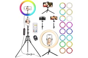 12'' Ring Light with 60'' Tripod Stand & Phone Holder, PEYOU 26 RGB Color and 4 Dynamic Color Selfie Ring Light Aluminum Tripod with 2 Remotes for Live Streaming, Makeup, Tiktok, YouTube Video