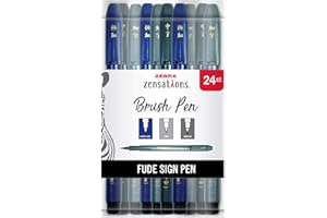 Zebra Pen Zensations Brush Pen, Assorted Brush Tip Size, Black Water-Resistant Ink, 24-Pack
