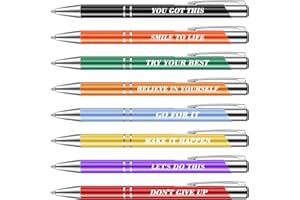 FANTESI 8 Pcs Inspirational Ballpoint Pens, Quotes Motivational Pens Funny Pen Metal Messages Personalised Pen Multipack Black Ink for Men Women