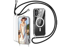 Nupcknn für iPhone 17 Hülle mit Band MagSafe,2 Displayschutzfolien 2 Kameraschutzfolie Magnetische Handykette Transparent Handyhülle (Abnehmbar Einstellbar) Necklace zum Umhängen Handy Kette
