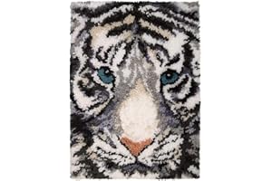 ROCKY&CHAO Latch Hook Rug Kits, DIY Latch Hook Rug, Carpet Making Cushion, Crochet Kits Embroidery Kits Needlework Crafts for Home Decor,Tiger, 50x38cm