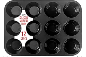 Zuvo Silicon Muffin Tray 12 Cups - Non Stick Black Baking Mold for Cupcakes and Brownies (23x31cm) - Perfect Baking Tray